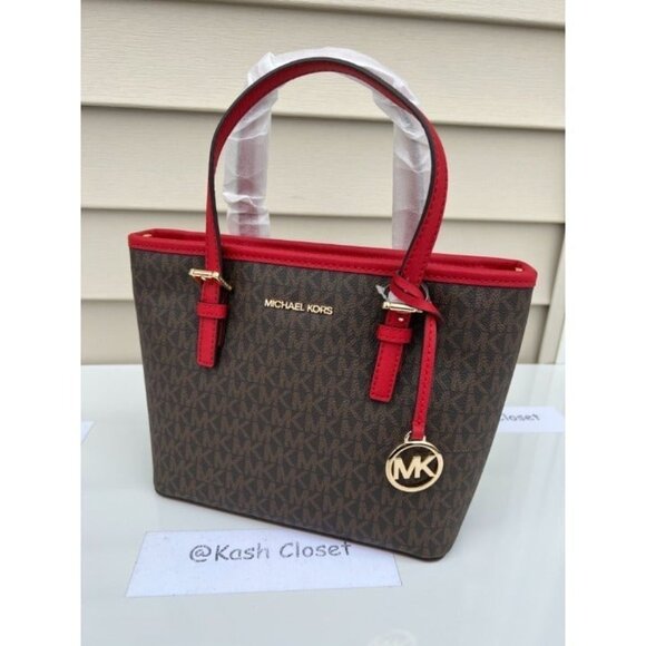 Michael Kors tote carryall handbag xs convertible top zip crossbody Flame Brown - Picture 3 of 10